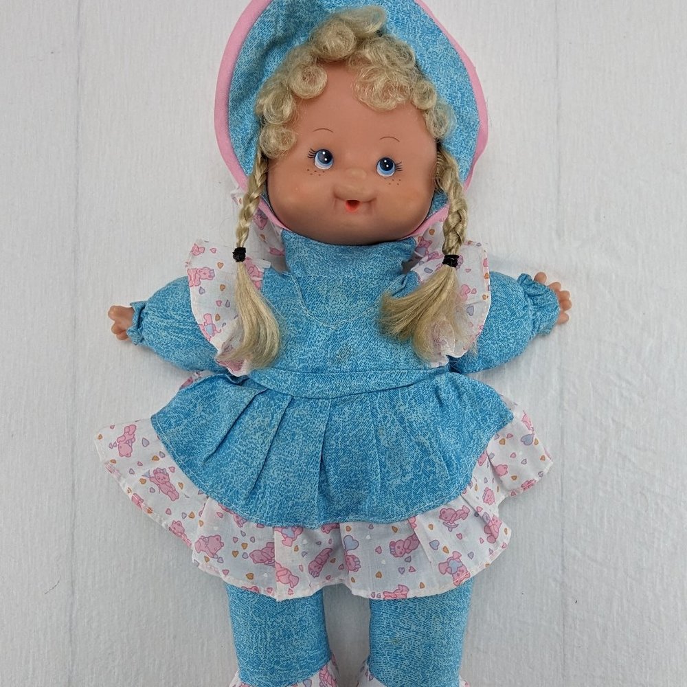 Vintage Goldberg Baby Doll Vinyl Face Blue Plush Body 17" Blonde Hair 1998 Rare